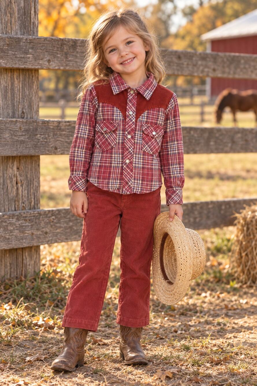 Vintage Baby Togs Girls 4T Western Plaid Shirt Corduroy Pants Set